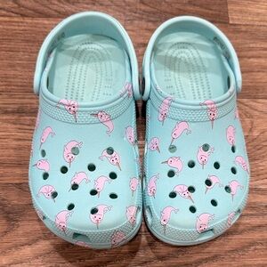CROCS Light Blue Kids Shoes with Narwhal Print